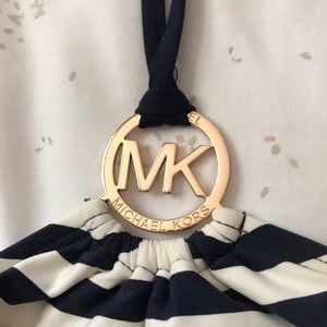 michael knors navy and white striped bikini top
